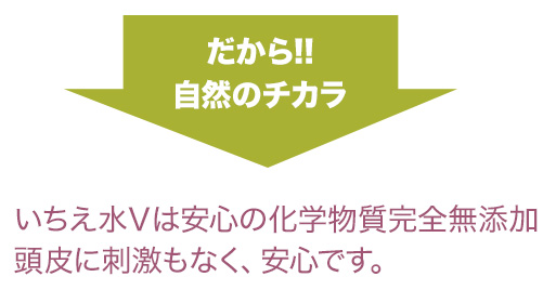 いちえ水Ⅴは安心の化学物質完全無添加　頭皮に刺激もなく、安心です。